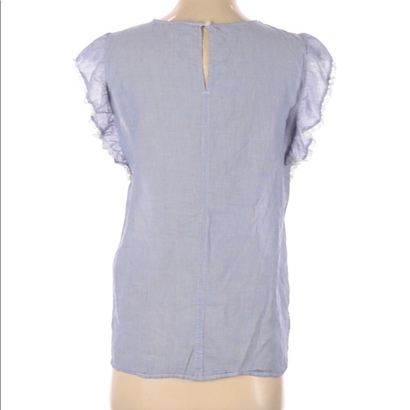 Ann Taylor LOFT small blue striped romantic top - Picture 2 of 4